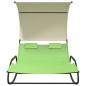 vidaXL Tumbona mecedora doble con toldo verde y crema vidaXL Tumbona mecedora doble con toldo verde y crema