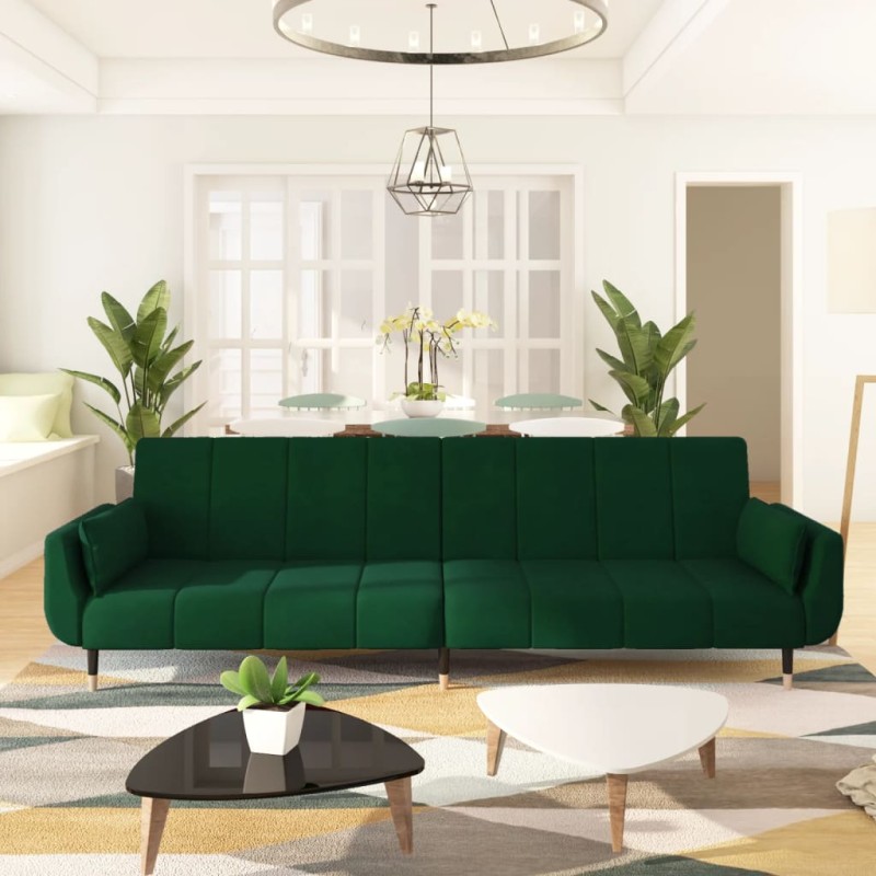 vidaXL Sofá cama de 2 plazas con dos cojines terciopelo verde oscuro vidaXL Sofá cama de 2 plazas con dos cojines terciopelo verde oscuro