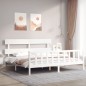vidaXL Estructura de cama con cabecero madera maciza blanco 200x200 cm vidaXL Estructura de cama con cabecero madera maciza blanco 200x200 cm