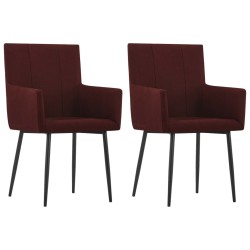 vidaXL Sillas de comedor con reposabrazos 2 unidades tela rojo vino 