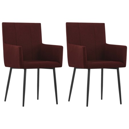 vidaXL Sillas de comedor con reposabrazos 2 unidades tela rojo vino 