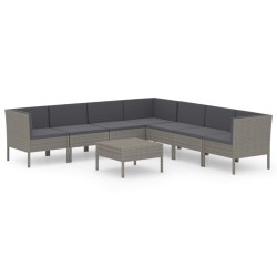vidaXL Set de muebles de jardín 8 pzas y cojines ratán sintético gris