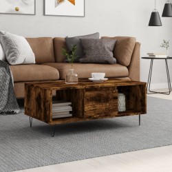 vidaXL Mesa de centro madera contrachapada roble ahumado 90x50x36,5 cm