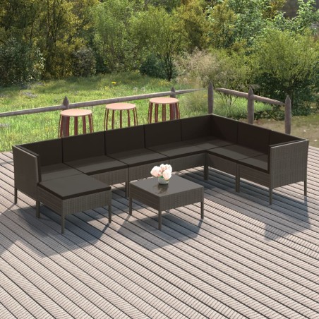 vidaXL Set de muebles de jardín 9 pzas y cojines ratán sintético gris