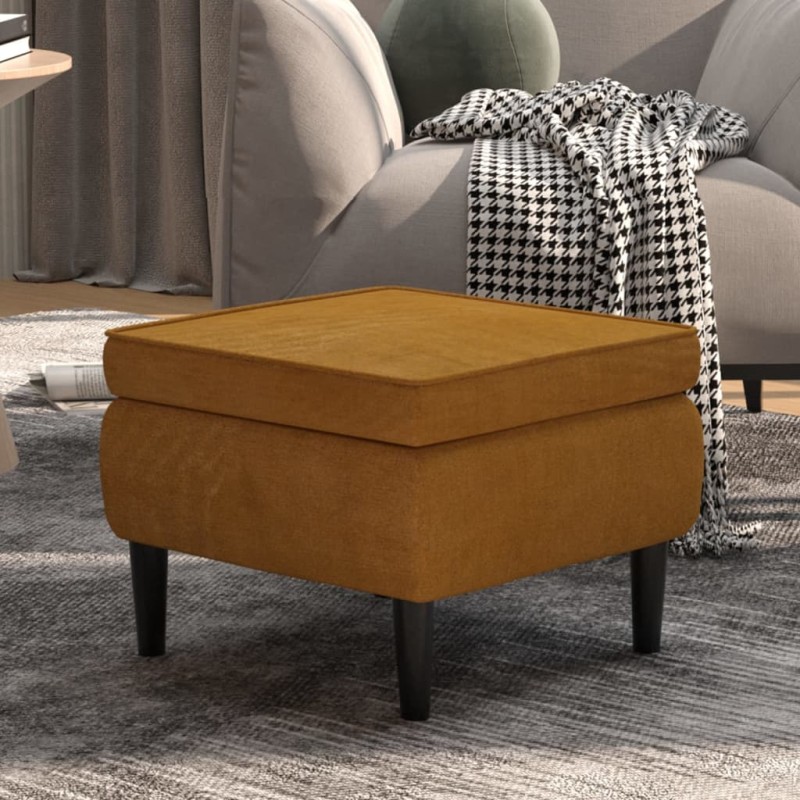 vidaXL Taburete con patas de madera terciopelo marrón vidaXL Taburete con patas de madera terciopelo marrón