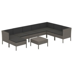 vidaXL Set de muebles de jardín 9 pzas y cojines ratán sintético gris