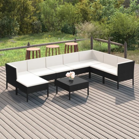vidaXL Set muebles de jardín 9 pzas y cojines ratán sintético negro