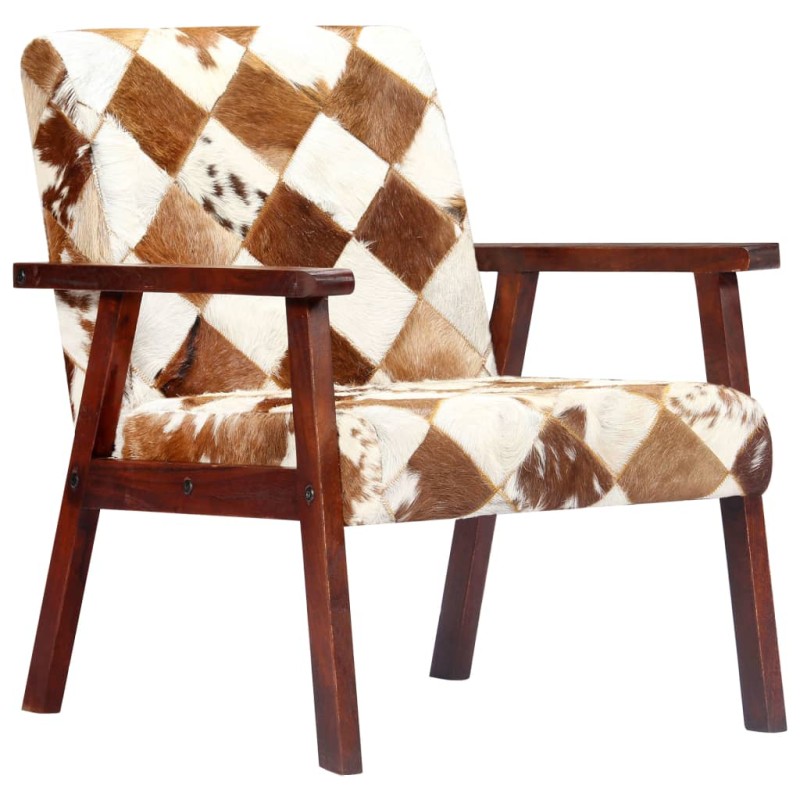 vidaXL Sillón de cuero auténtico de cabra blanco y marrón vidaXL Sillón de cuero auténtico de cabra blanco y marrón