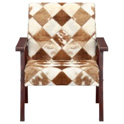 vidaXL Sillón de cuero auténtico de cabra blanco y marrón 