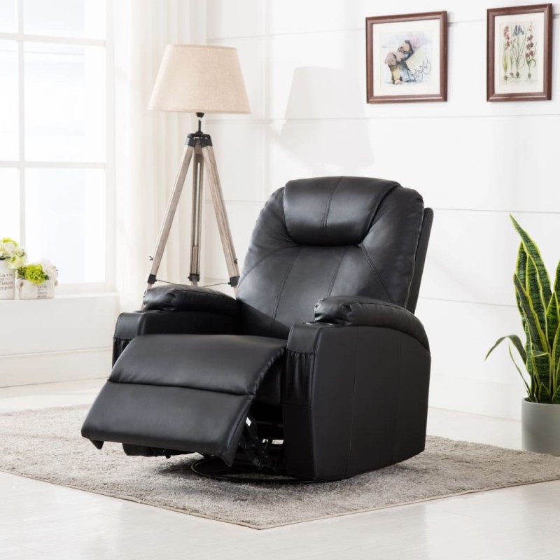 vidaXL Sillón de masaje mecedora de cuero sintético negro vidaXL Sillón de masaje mecedora de cuero sintético negro
