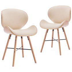 vidaXL Sillas de comedor 2 uds cuero sintético y madera curvada crema
