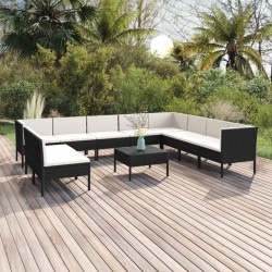 vidaXL Set de muebles de jardín 11 pzas cojines ratán sintético negro