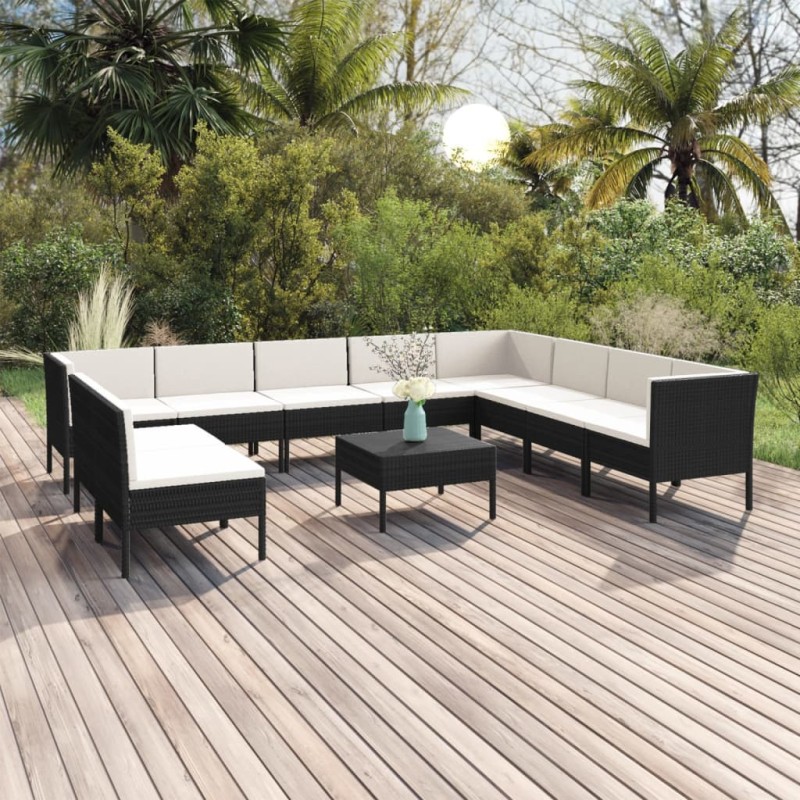 vidaXL Set de muebles de jardín 11 pzas cojines ratán sintético negro vidaXL Set de muebles de jardín 11 pzas cojines ratán sintético negro