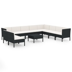 vidaXL Set de muebles de jardín 11 pzas cojines ratán sintético negro