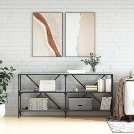 vidaXL Mesa consola hierro y madera ingeniería gris Sonoma 160x30x75cm