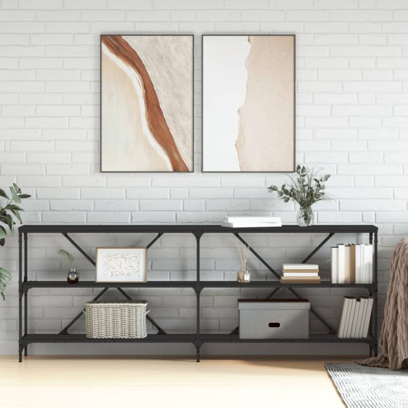 vidaXL Mesa consola hierro y madera de ingeniería negro 200x30x75 cm vidaXL Mesa consola hierro y madera de ingeniería negro 200x30x75 cm