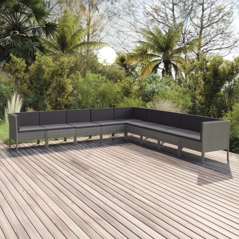 vidaXL Set de muebles de jardín 9 pzas y cojines ratán sintético gris vidaXL Set de muebles de jardín 9 pzas y cojines ratán sintético gris