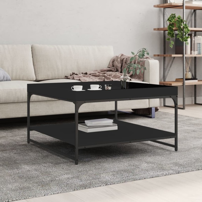 vidaXL Mesa de centro madera de ingeniería y hierro negro 80x80x45 cm vidaXL Mesa de centro madera de ingeniería y hierro negro 80x80x45 cm