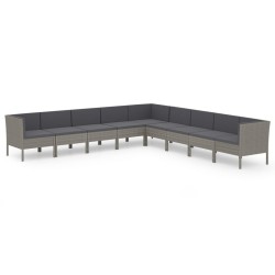 vidaXL Set de muebles de jardín 9 pzas y cojines ratán sintético gris