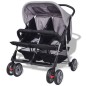vidaXL Cochecito gemelar de acero gris y negro