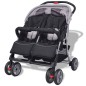 vidaXL Cochecito gemelar de acero gris y negro