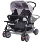 vidaXL Cochecito gemelar de acero gris y negro