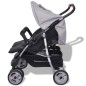 vidaXL Cochecito gemelar de acero gris y negro