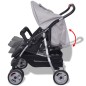 vidaXL Cochecito gemelar de acero gris y negro