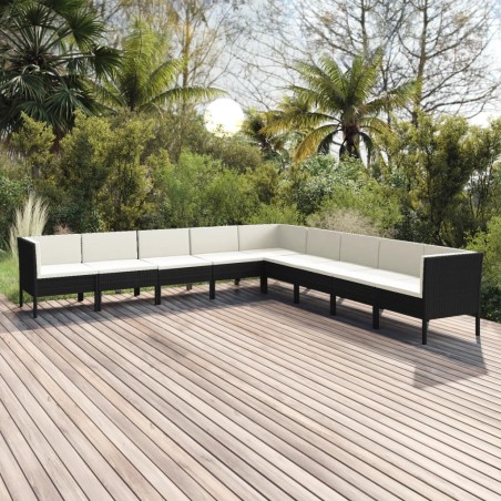 vidaXL Set de muebles de jardín 9 pzas cojines ratán sintético negro