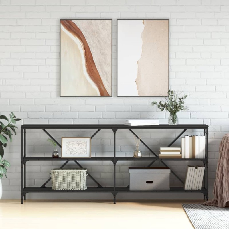 vidaXL Mesa consola hierro y madera de ingeniería negro 180x30x75 cm