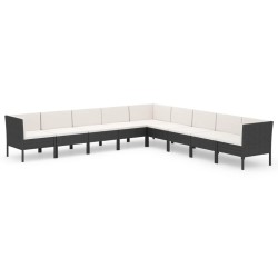 vidaXL Set de muebles de jardín 9 pzas cojines ratán sintético negro