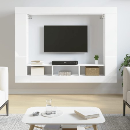 vidaXL Mueble de TV madera de ingeniería blanco brillo 152x22x113 cm