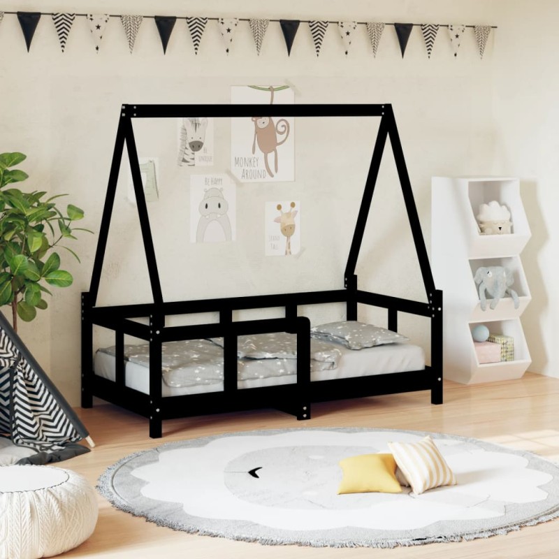 vidaXL Estructura de cama para niños madera de pino negro 70x140 cm vidaXL Estructura de cama para niños madera de pino negro 70x140 cm