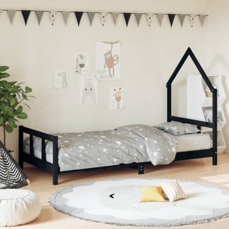 vidaXL Estructura de cama para niños madera de pino negro 90x190 cm