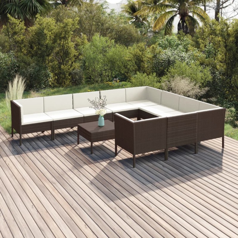vidaXL Set muebles de jardín 11 pzas y cojines ratán sintético marrón vidaXL Set muebles de jardín 11 pzas y cojines ratán sintético marrón