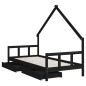vidaXL Estructura de cama niños con cajones madera pino negro 90x200cm vidaXL Estructura de cama niños con cajones madera pino negro 90x200cm