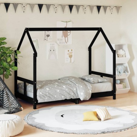 vidaXL Estructura de cama para niños madera de pino negro 80x160 cm