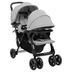 vidaXL Carrito para gemelos tandem de acero gris claro