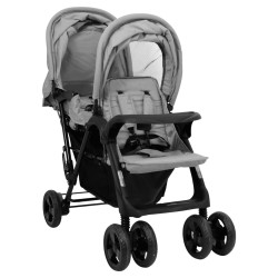 vidaXL Carrito para gemelos tandem de acero gris claro