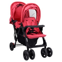 vidaXL Carrito para gemelos tandem de acero rojo