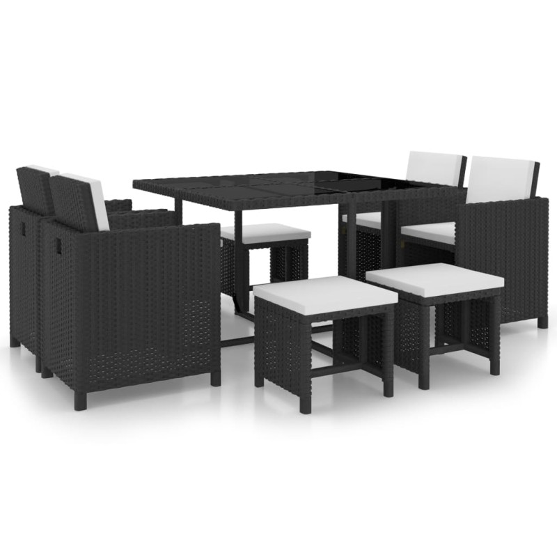 vidaXL Set comedor de jardín 9 piezas y cojines ratán sintético negro vidaXL Set comedor de jardín 9 piezas y cojines ratán sintético negro