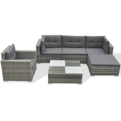 vidaXL Juego de muebles de jardín 6 pzs y cojines ratán sintético gris