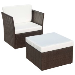 vidaXL Silla de jardín con taburete poli ratán marrón 