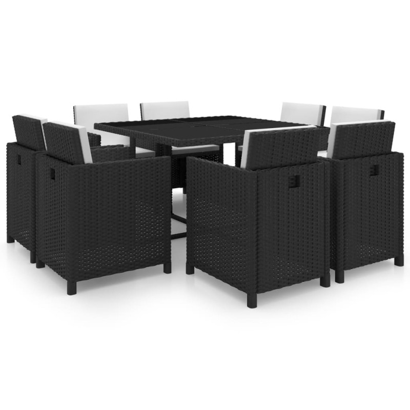 vidaXL Set comedor de jardín 9 piezas y cojines ratán sintético negro vidaXL Set comedor de jardín 9 piezas y cojines ratán sintético negro