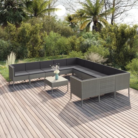 vidaXL Set de muebles de jardín 12 pzas y cojines ratán sintético gris