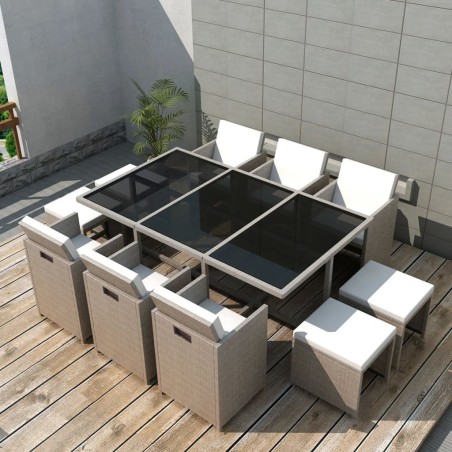 vidaXL Set comedor de jardín 11 piezas y cojines ratán sintético beige