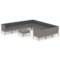vidaXL Set de muebles de jardín 12 pzas y cojines ratán sintético gris