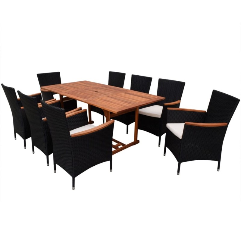 vidaXL Set comedor de jardín 9 piezas y cojines ratán sintético negro vidaXL Set comedor de jardín 9 piezas y cojines ratán sintético negro