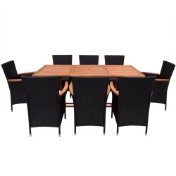vidaXL Set comedor de jardín 9 piezas y cojines ratán sintético negro