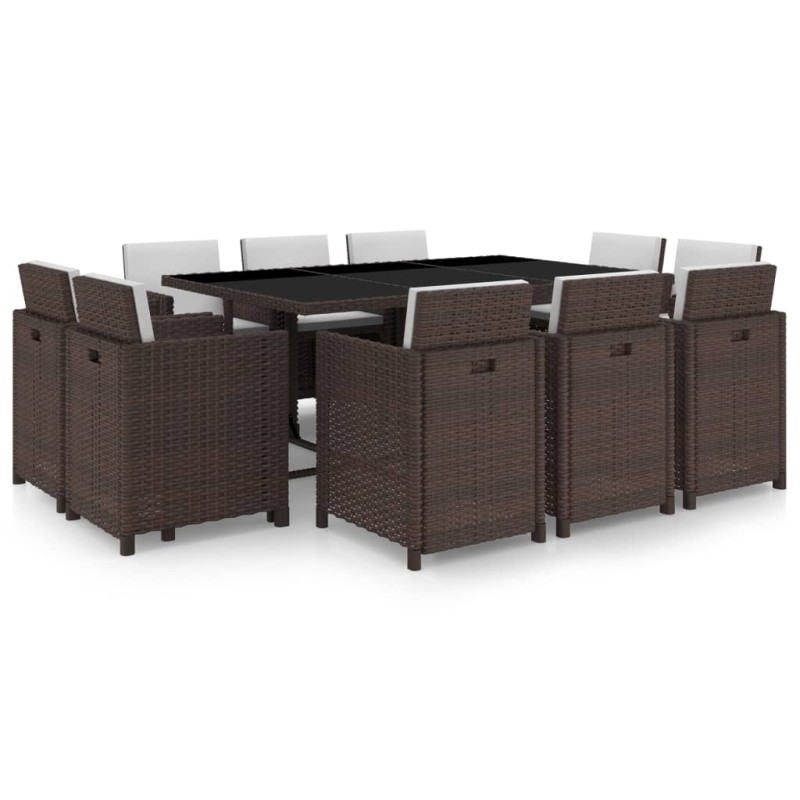 vidaXL Set comedor de jardín 11 pzas y cojines ratán sintético marrón vidaXL Set comedor de jardín 11 pzas y cojines ratán sintético marrón